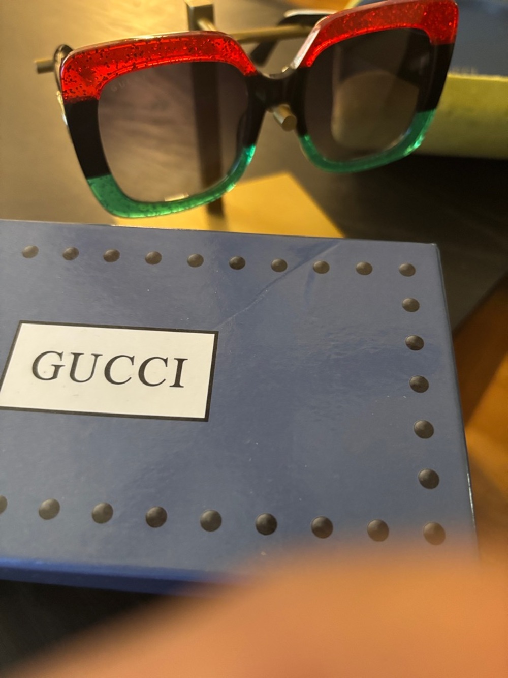 Gucci Glitter Square Sunglasses in Red, Black & Green ONE DAY SALE